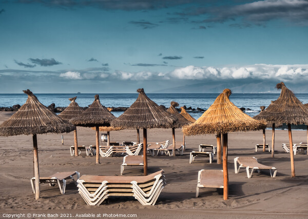 Beach with sunshades Playa Los Americas on Tenerife, Spain Picture Board by Frank Bach