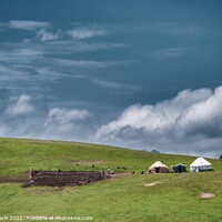 Buy canvas prints of Traditional yurt in the mountains, Kyrgyztan by Frank Bach