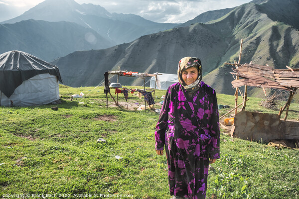 Old woman outside her yurt in the mountains of Kyrgyztan Picture Board by Frank Bach