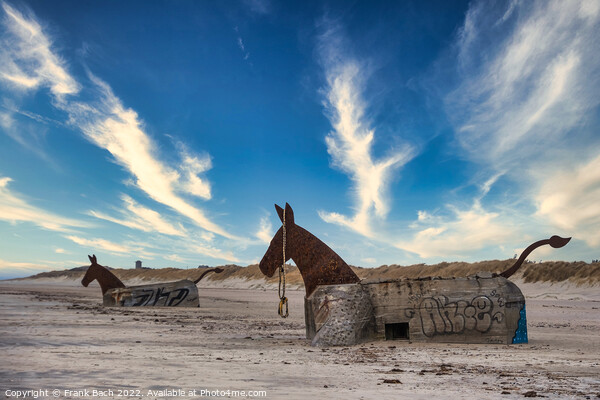 Bunker mules statues on a Nortj Sea coast beach in Blaavand, Den Picture Board by Frank Bach