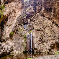 Buy canvas prints of Barranco del Infierno waterfall on trekking walking path near Ad by Frank Bach
