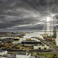 Buy canvas prints of Oil rigs in Esbjerg harbor at the North Sea,  Denmark by Frank Bach