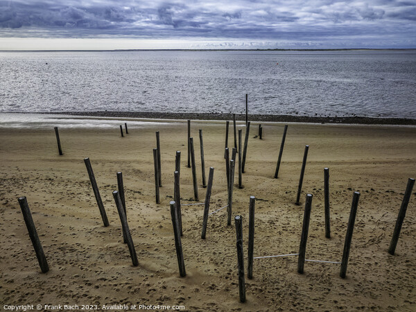 Poles on Hjerting public beach promenade in Esbjerg, Denmark Picture Board by Frank Bach
