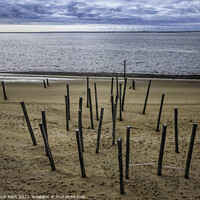 Buy canvas prints of Poles on Hjerting public beach promenade in Esbjerg, Denmark by Frank Bach