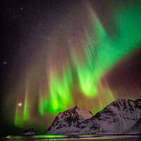 Buy canvas prints of Northern lights aurora on Lofoten, Norway by Frank Bach