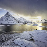 Buy canvas prints of Lofoten highway bridge in winter time, Norway by Frank Bach