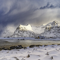 Buy canvas prints of Lofoten vik beach in winter time, Norway by Frank Bach