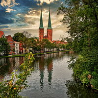 Buy canvas prints of Old hanseatic town Lubeck in panorama, Germany by Frank Bach