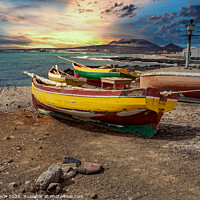 Buy canvas prints of Fishermans boats on isla Sao Vicennte on Cape Verde Islands by Frank Bach