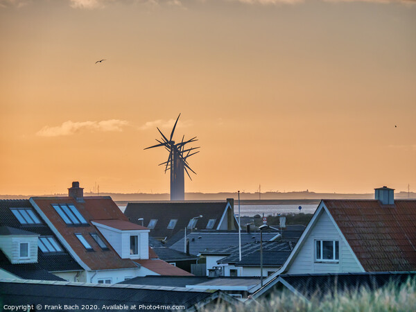 Thyboroen village at sunrise  with windfarm, Denmark Picture Board by Frank Bach