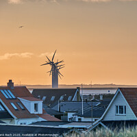 Buy canvas prints of Thyboroen village at sunrise  with windfarm, Denmark by Frank Bach