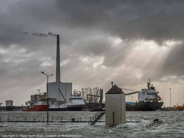 Supply ships for oil and wind power in Esbjerg flooded harbor, Denmark  Picture Board by Frank Bach
