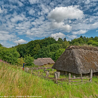 Buy canvas prints of Iron age settlement living museum near Vingsted Vejle, Denmark by Frank Bach