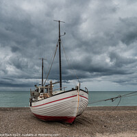 Buy canvas prints of Coastal cutter on the beach at Lild Strand in Thy, Denmark by Frank Bach