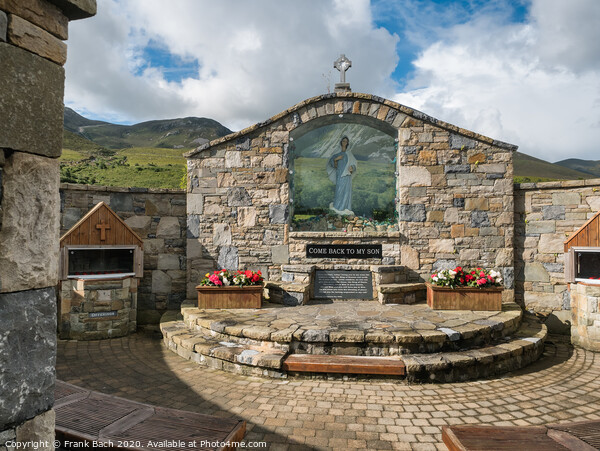 The statue of Our Lady of Medjugorie with Croagh Patrick in the background Picture Board by Frank Bach