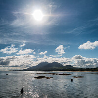 Buy canvas prints of Croagh Patrick in clouds seen from Louisburgh small harbor, Ireland by Frank Bach