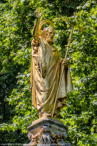 Golden statue of st Paul at the cathedral in London Picture Board by Frank Bach