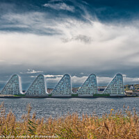 Buy canvas prints of The wave boelgen iconic modern apartments in Vejle, Denmark by Frank Bach