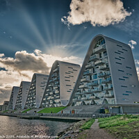 Buy canvas prints of The wave boelgen iconic modern apartments in Vejle, Denmark by Frank Bach