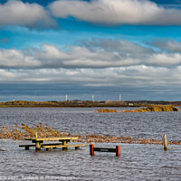 Buy canvas prints of Flooded benches on a parking spot near Skjern in Denmark by Frank Bach