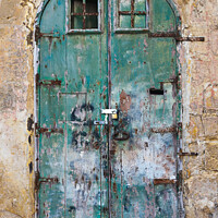 Buy canvas prints of Old green fringed door by Frank Bach