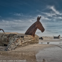 Buy canvas prints of Bunker Mules horses on Blaavand Beach, North Sea coast, Denmark by Frank Bach