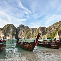 Buy canvas prints of Longboats on May a Beach Thailand by Frank Bach
