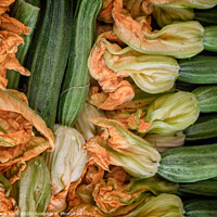 Buy canvas prints of Zucchini with yellow flowers for sale on a farmers market, Rome by Frank Bach