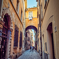 Buy canvas prints of Small narrow streets near Campo dei Fiori, Rome Italy by Frank Bach