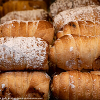 Buy canvas prints of Pile of Pain au Chocolats for sale in a bakery in Trastevere, Ro by Frank Bach