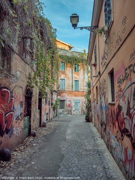 Small narrow streets in Trastevere, Rome Italy Picture Board by Frank Bach