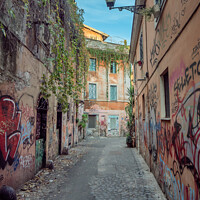 Buy canvas prints of Small narrow streets in Trastevere, Rome Italy by Frank Bach