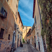 Buy canvas prints of Small narrow streets in Trastevere, Rome Italy by Frank Bach