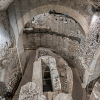 Buy canvas prints of Basilica di San Crisogono, crypts from ancients time, Rome Italy by Frank Bach