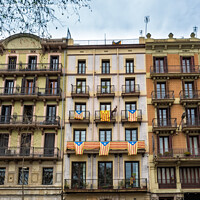 Buy canvas prints of Barcelona homes with flags of Catalonia  by Frank Bach