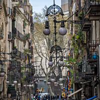 Buy canvas prints of Ornate street lamps on buildings in Barcelona by Frank Bach