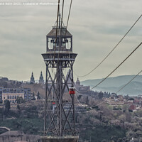 Buy canvas prints of Torre Jaume I funicular with two cableway cars, Barcelona by Frank Bach