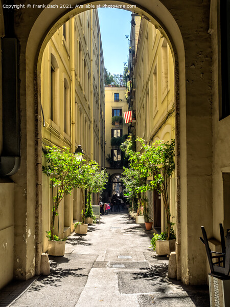 Small street in Barcelona Gothic quarter Picture Board by Frank Bach