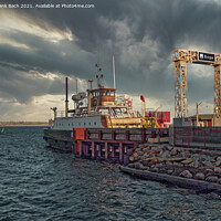 Buy canvas prints of The small vintage ferry from Stubbekoebing to Bogoe island in De by Frank Bach