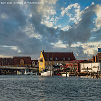Buy canvas prints of Karrebaeksminde small harbor with boats in rural Denmark by Frank Bach