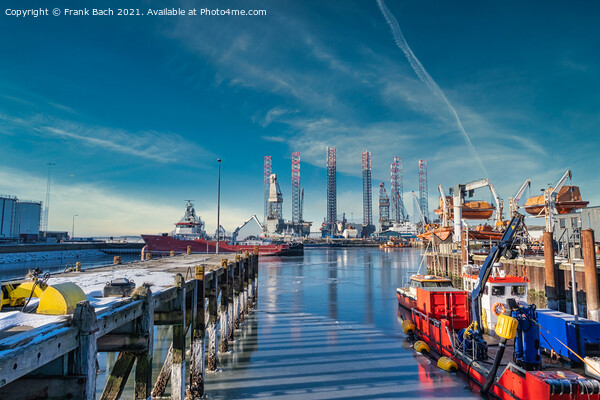 Wind power rigs in Esbjerg harbor. Denmark Picture Board by Frank Bach
