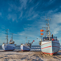 Buy canvas prints of Coastal fishing boats vessels at Thorup beach in Western Denmark by Frank Bach
