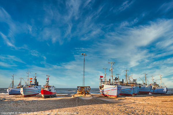 Coastal fishing boats vessels at Thorup beach in Western Denmark Picture Board by Frank Bach