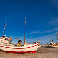 Buy canvas prints of Slettestrand cutter fishing vessel for traditional fishery at th by Frank Bach