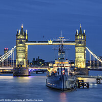 Buy canvas prints of HMS Belfast and Tower Bridge 2020 by Andy Knott