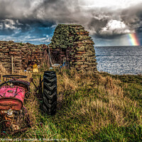 Buy canvas prints of Shetland Red tractor and rainbow by Richard Ashbee