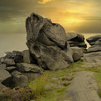 Buy canvas prints of Sunset at a rocky outcrop in the Peak District by Richard Ashbee