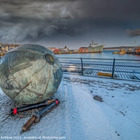 Buy canvas prints of Lightsome Buoy in winter, Lerwick harbour, Shetlan by Richard Ashbee