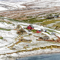 Buy canvas prints of Shetland Red Houses in the snow by Richard Ashbee
