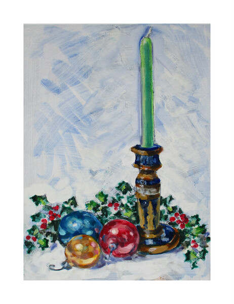 Holiday Candle with Ornaments and Holly Picture Board by Thomas Dans